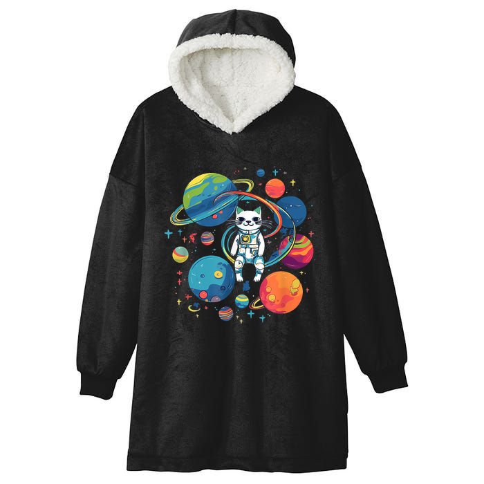 Cat Astronaut Out In The Space Hooded Wearable Blanket