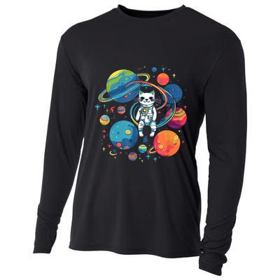 Cat Astronaut Out In The Space Cooling Performance Long Sleeve Crew