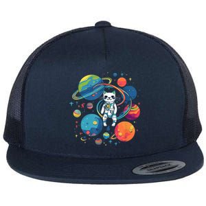 Cat Astronaut Out In The Space Flat Bill Trucker Hat