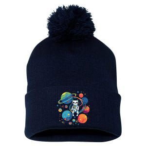 Cat Astronaut Out In The Space Pom Pom 12in Knit Beanie