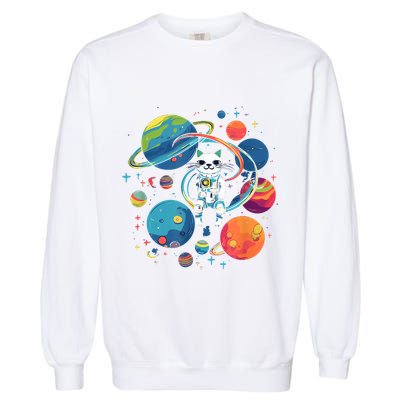 Cat Astronaut Out In The Space Garment-Dyed Sweatshirt