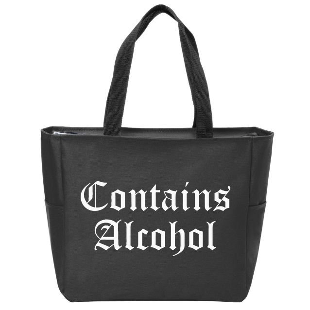 Contains Alcohol Old English Style Beer Wine Lover Zip Tote Bag
