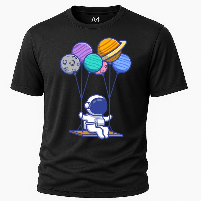 Cute Astronaut On Balloon Swing Cooling Performance Crew T-Shirt