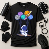 Cute Astronaut On Balloon Swing Cooling Performance Crew T-Shirt
