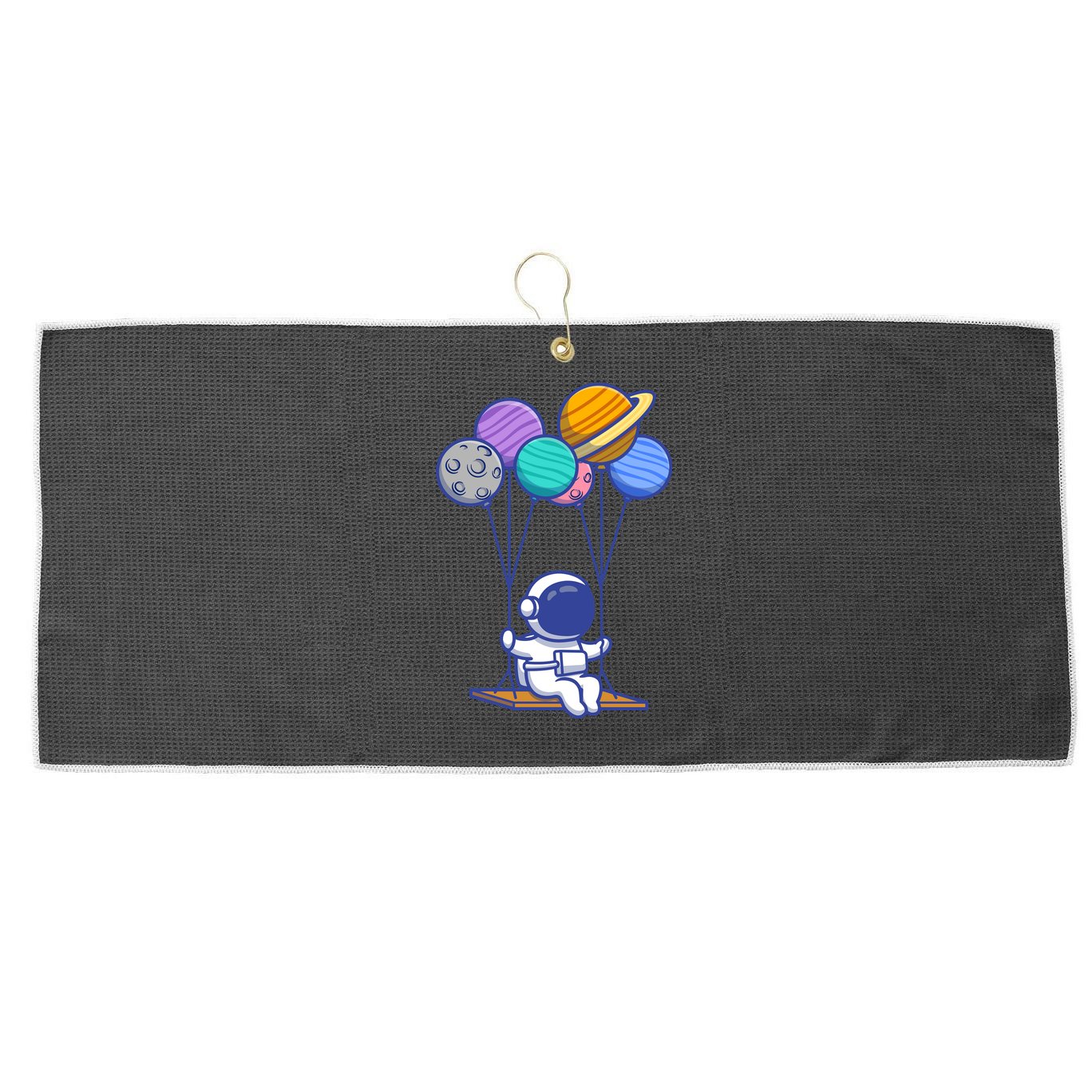 Cute Astronaut On Balloon Swing Large Microfiber Waffle Golf Towel