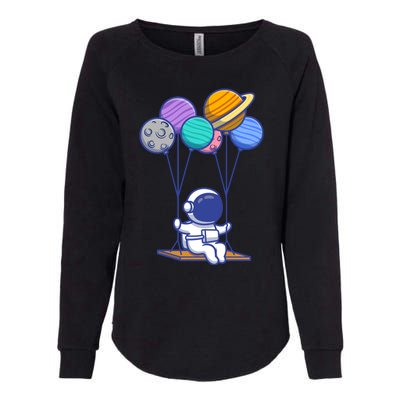 Cute Astronaut On Balloon Swing Womens California Wash Sweatshirt