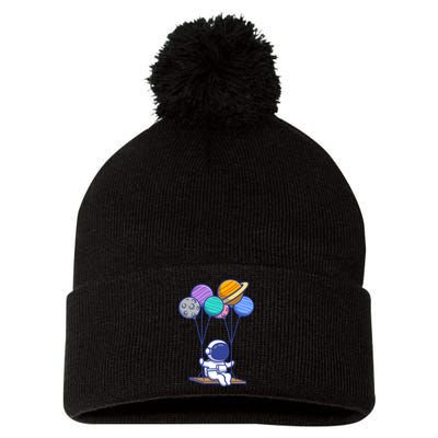 Cute Astronaut On Balloon Swing Pom Pom 12in Knit Beanie