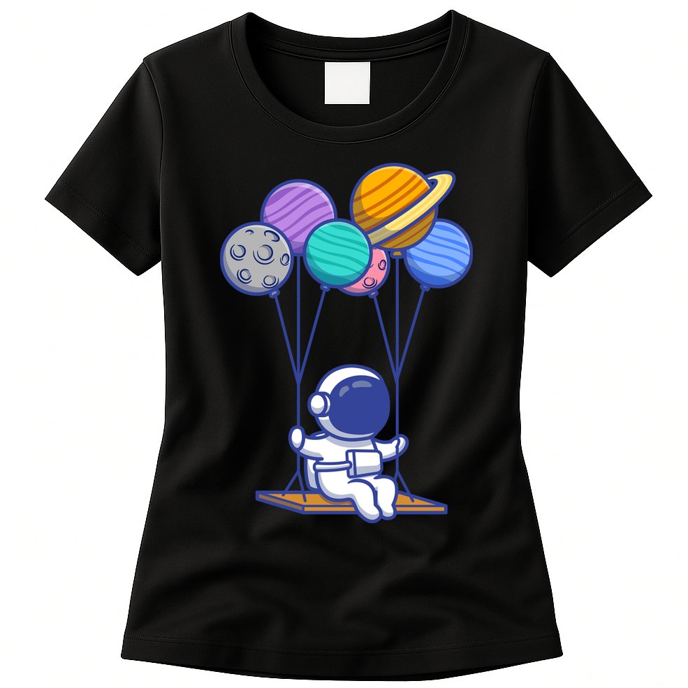 Cute Astronaut On Balloon Swing Womens T-Shirt