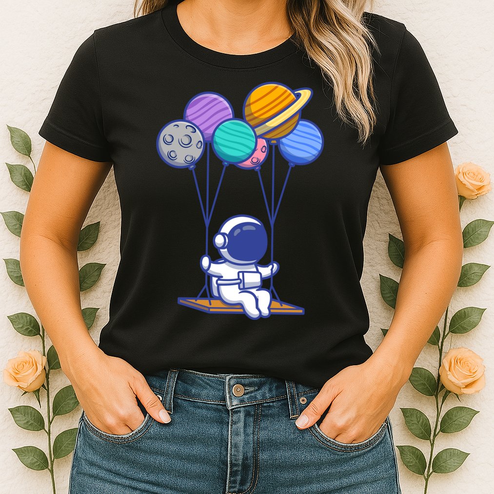 Cute Astronaut On Balloon Swing Womens T-Shirt