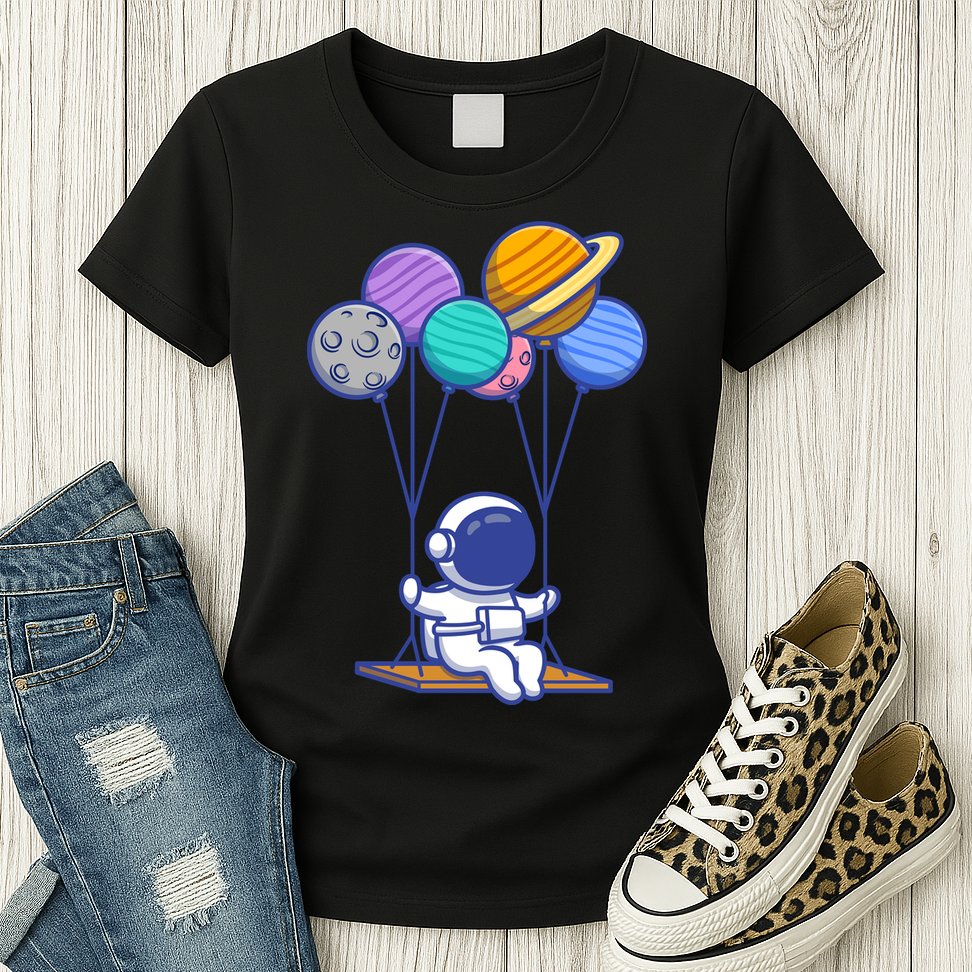 Cute Astronaut On Balloon Swing Womens T-Shirt