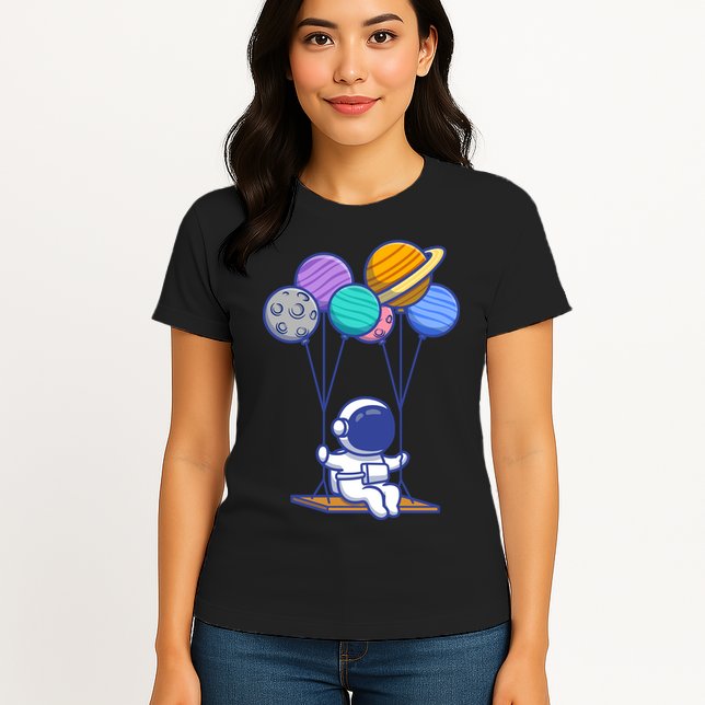Cute Astronaut On Balloon Swing Womens T-Shirt
