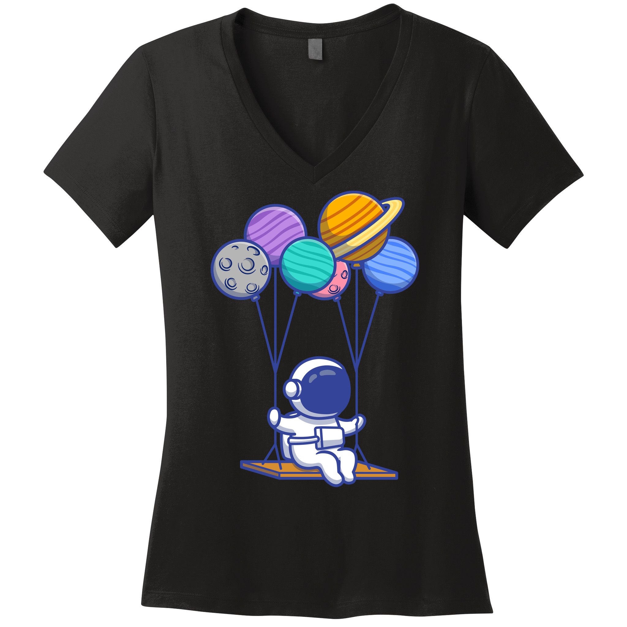 Cute Astronaut On Balloon Swing Women's V-Neck T-Shirt