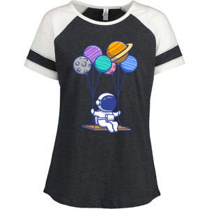 Cute Astronaut On Balloon Swing Enza Ladies Jersey Colorblock Tee