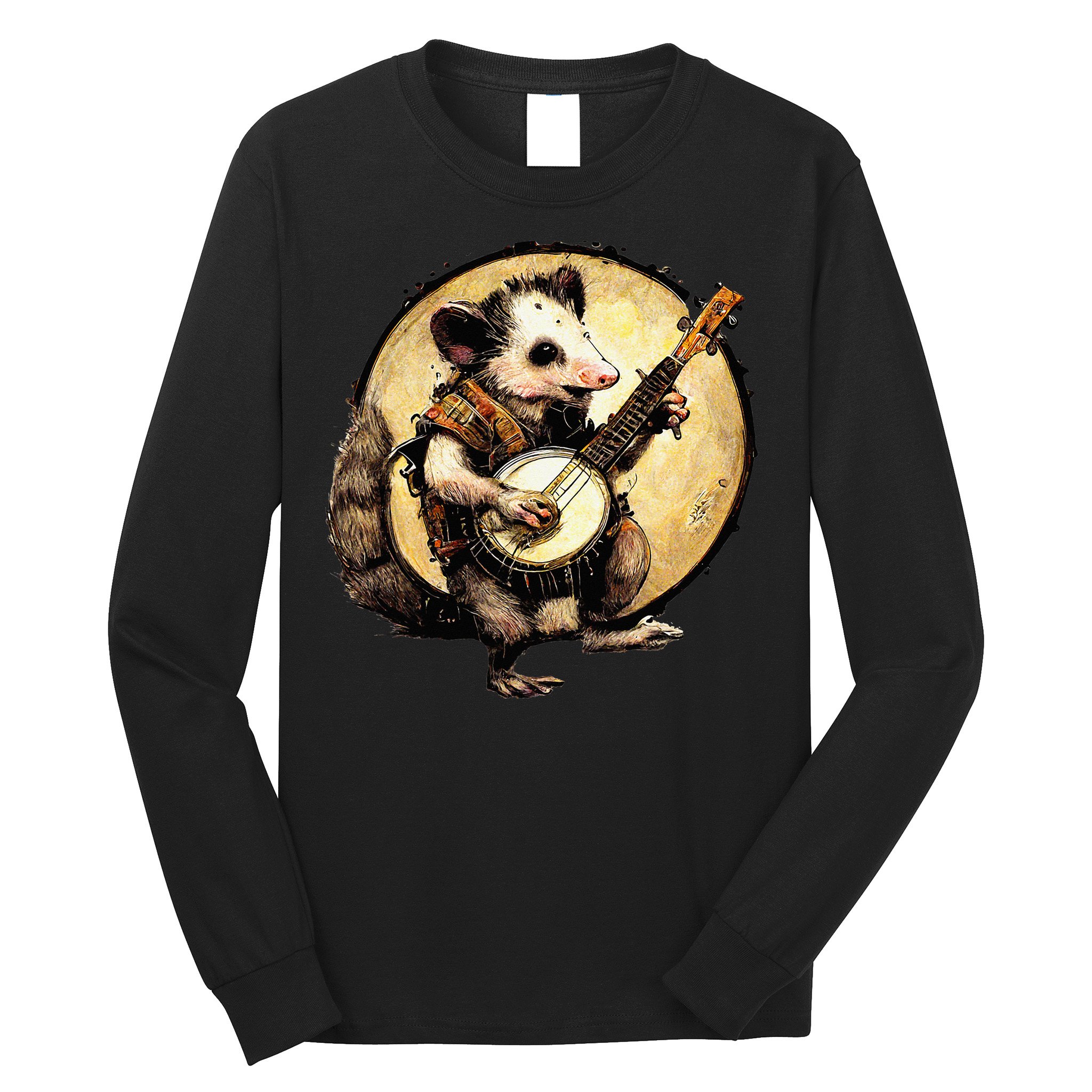 Cottagecore Aesthetic Opossum Playing Banjo Cottagecore Farm Long Sleeve Shirt