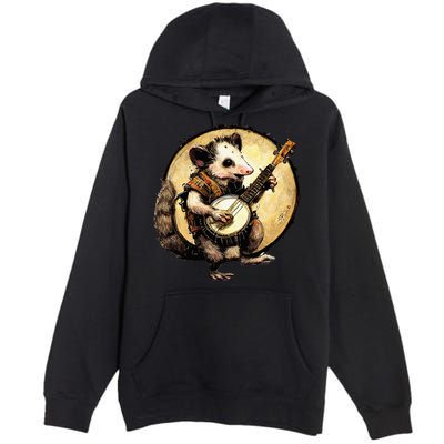 Cottagecore Aesthetic Opossum Playing Banjo Cottagecore Farm Premium Pullover Hoodie
