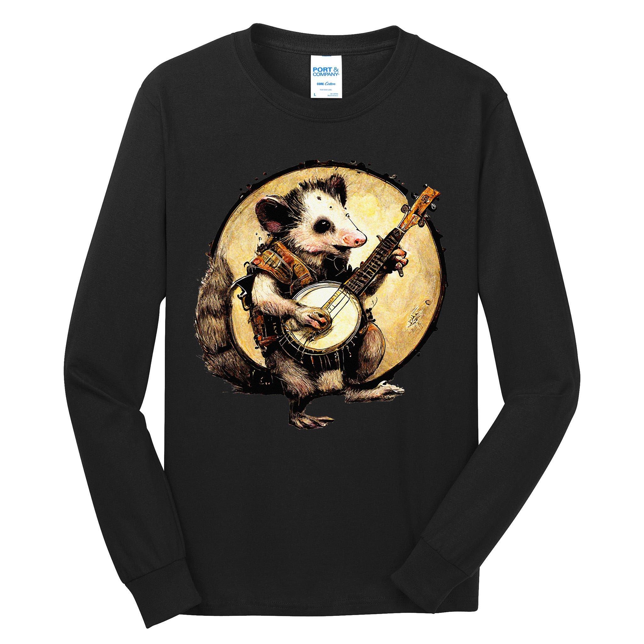 Cottagecore Aesthetic Opossum Playing Banjo Cottagecore Farm Tall Long Sleeve T-Shirt