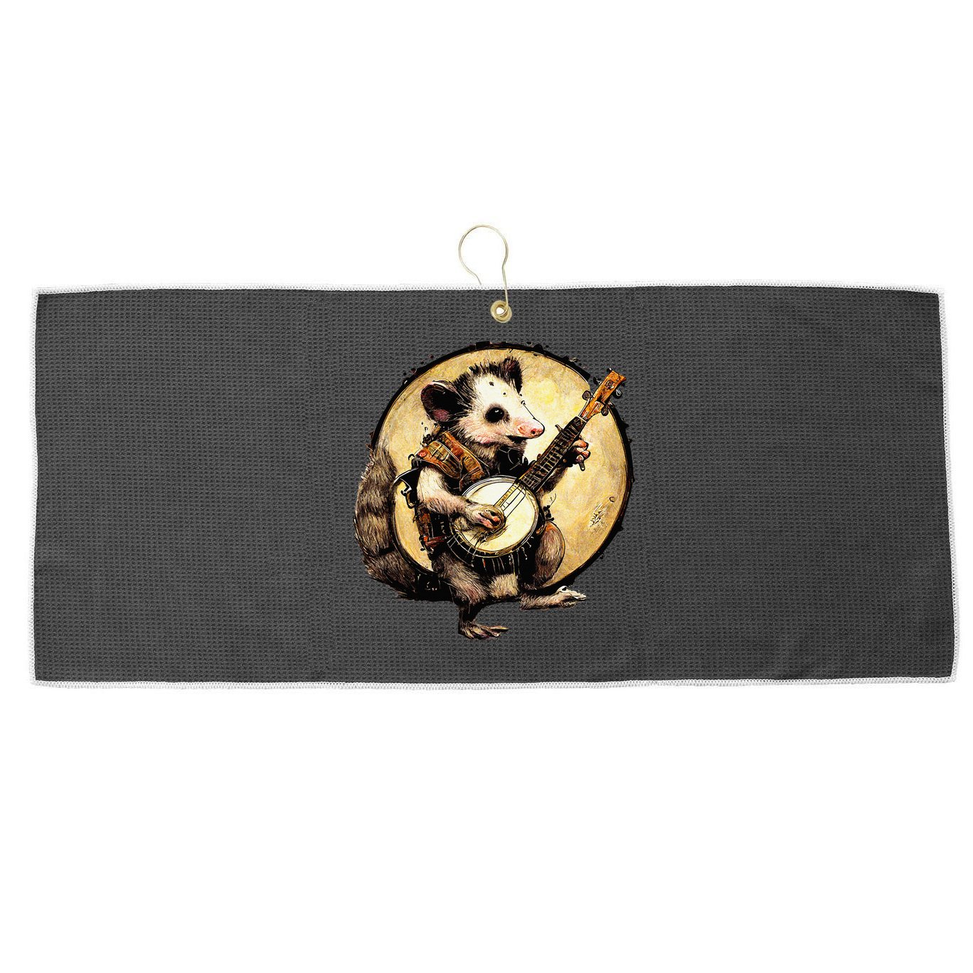 Cottagecore Aesthetic Opossum Playing Banjo Cottagecore Farm Large Microfiber Waffle Golf Towel