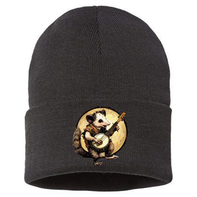 Cottagecore Aesthetic Opossum Playing Banjo Cottagecore Farm Sustainable Knit Beanie