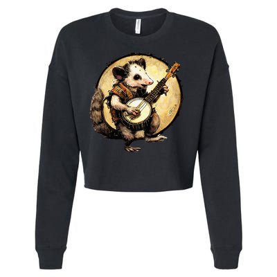 Cottagecore Aesthetic Opossum Playing Banjo Cottagecore Farm Cropped Pullover Crew