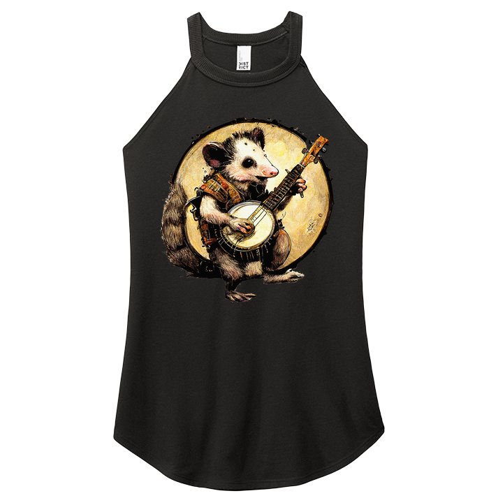 Cottagecore Aesthetic Opossum Playing Banjo Cottagecore Farm Women's Perfect Tri Rocker Tank