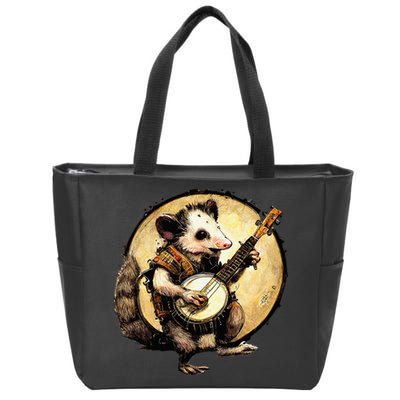 Cottagecore Aesthetic Opossum Playing Banjo Cottagecore Farm Zip Tote Bag