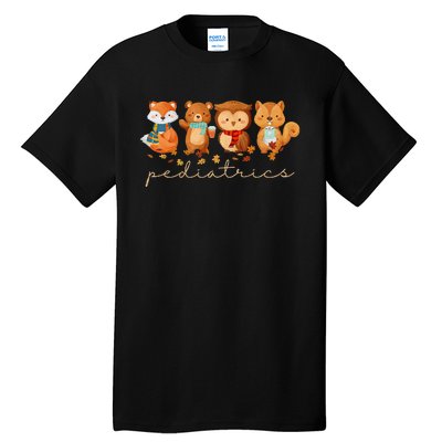 Cute Animals Pediatric Nurse Leaves Fall Thanksgiving Peds Tall T-Shirt