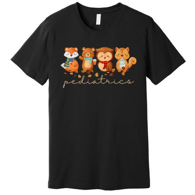 Cute Animals Pediatric Nurse Leaves Fall Thanksgiving Peds Premium T-Shirt