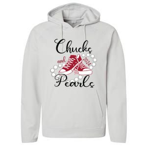 Chucks And Pearls Im With Her Kamala 2024 For President 47 Performance Fleece Hoodie