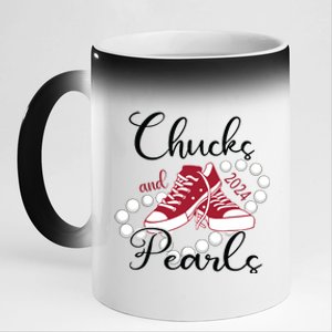 Chucks And Pearls Im With Her Kamala 2024 For President 47 11oz Black Color Changing Mug