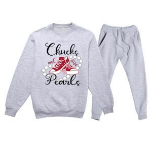 Chucks And Pearls Im With Her Kamala 2024 For President 47 Premium Crewneck Sweatsuit Set