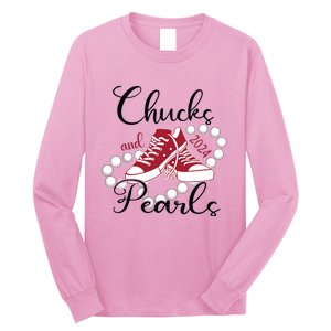 Chucks And Pearls Im With Her Kamala 2024 For President 47 Long Sleeve Shirt