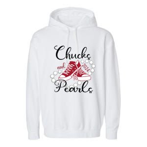 Chucks And Pearls Im With Her Kamala 2024 For President 47 Garment-Dyed Fleece Hoodie