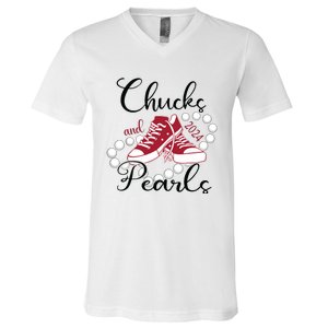 Chucks And Pearls Im With Her Kamala 2024 For President 47 V-Neck T-Shirt