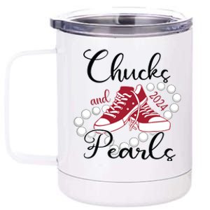 Chucks And Pearls Im With Her Kamala 2024 For President 47 12 oz Stainless Steel Tumbler Cup