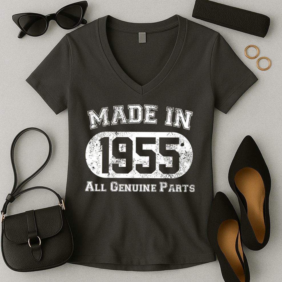 Custom AI Personalized Birthday Year Made In 19XX All Genuine Parts Women's V-Neck T-Shirt