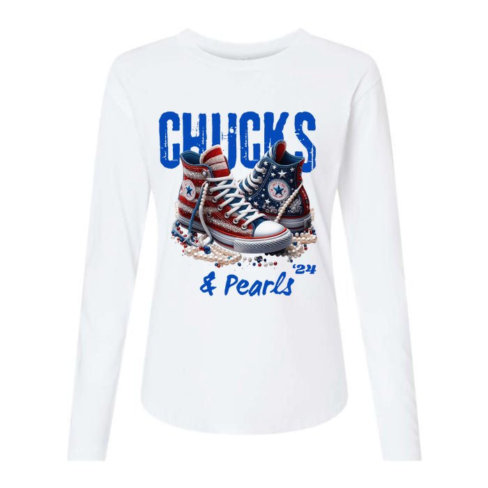 Chucks And Pearls Cute Women 2024 Womens Cotton Relaxed Long Sleeve T-Shirt