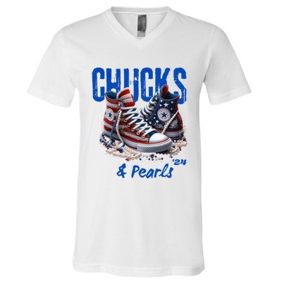 Chucks And Pearls Cute Women 2024 V-Neck T-Shirt