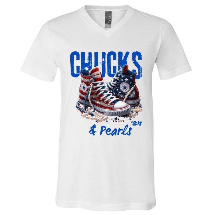 Chucks And Pearls Cute Women 2024 V-Neck T-Shirt