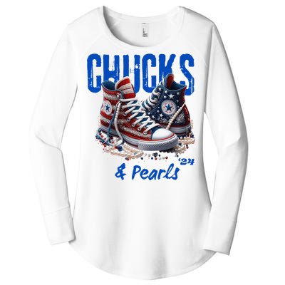 Chucks And Pearls Cute Women 2024 Women's Perfect Tri Tunic Long Sleeve Shirt