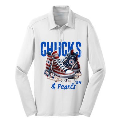 Chucks And Pearls Cute Women 2024 Silk Touch Performance Long Sleeve Polo