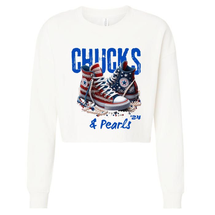 Chucks And Pearls Cute Women 2024 Cropped Pullover Crew