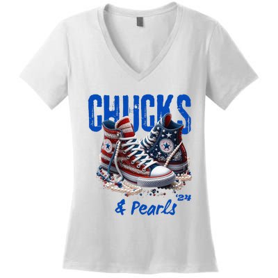 Chucks And Pearls Cute Women 2024 Women's V-Neck T-Shirt