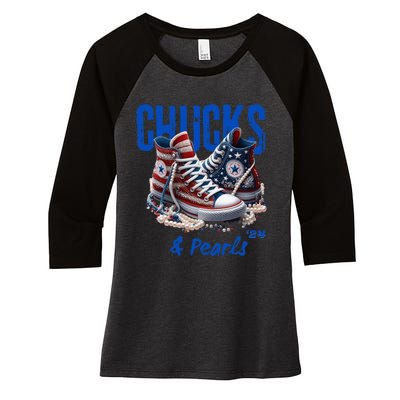 Chucks And Pearls Cute Women 2024 Women's Tri-Blend 3/4-Sleeve Raglan Shirt