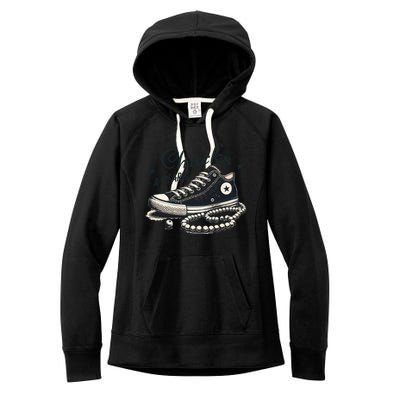 Chucks And Pearls IM With Her Kamala 2024 Retro Vintage Women's Fleece Hoodie