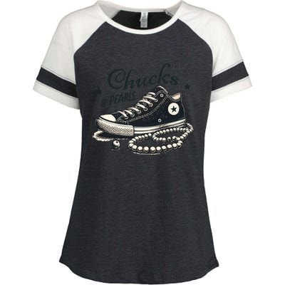 Chucks And Pearls IM With Her Kamala 2024 Retro Vintage Enza Ladies Jersey Colorblock Tee