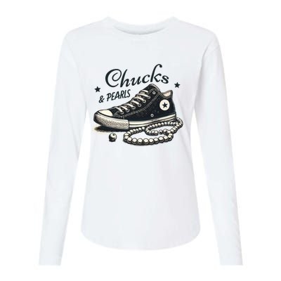 Chucks And Pearls IM With Her Kamala 2024 Retro Vintage Womens Cotton Relaxed Long Sleeve T-Shirt