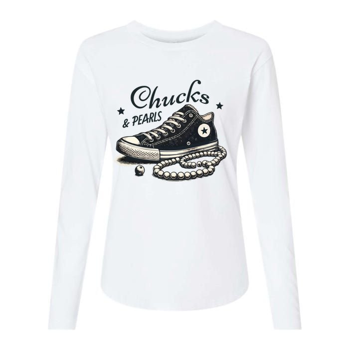 Chucks And Pearls IM With Her Kamala 2024 Retro Vintage Womens Cotton Relaxed Long Sleeve T-Shirt