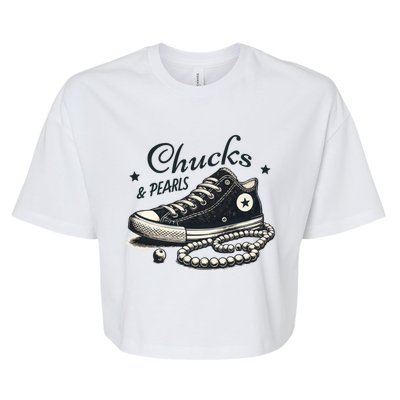 Chucks And Pearls IM With Her Kamala 2024 Retro Vintage Bella+Canvas Jersey Crop Tee