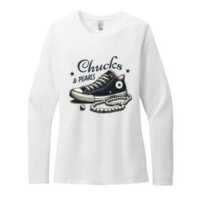 Chucks And Pearls IM With Her Kamala 2024 Retro Vintage Womens CVC Long Sleeve Shirt