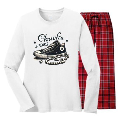 Chucks And Pearls IM With Her Kamala 2024 Retro Vintage Women's Long Sleeve Flannel Pajama Set 